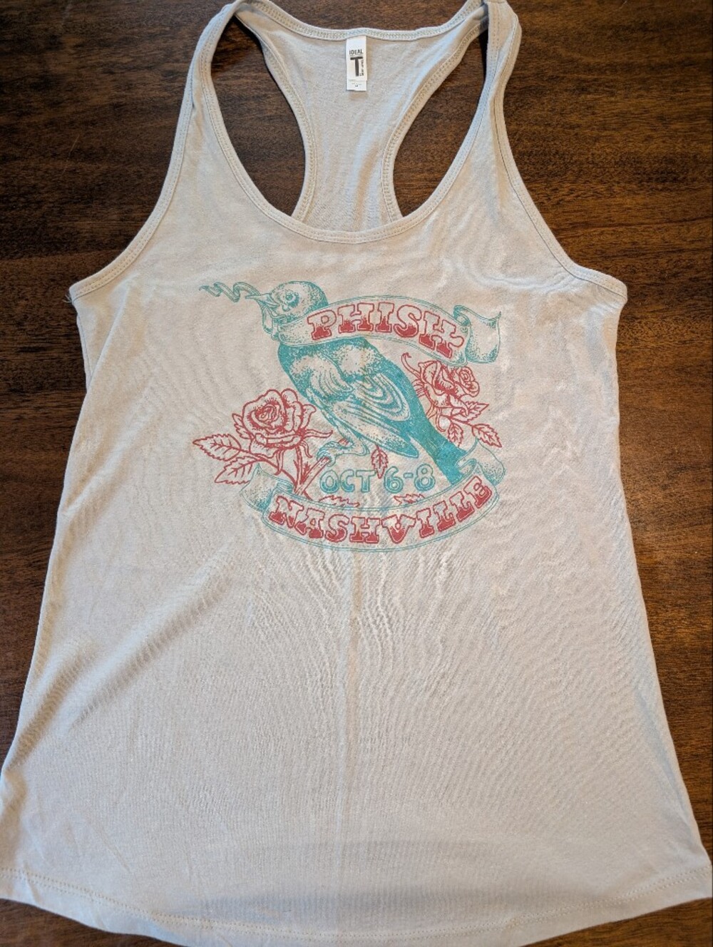 Phish Band White Graphic Racerback Tank Top with Blue & Pink Print